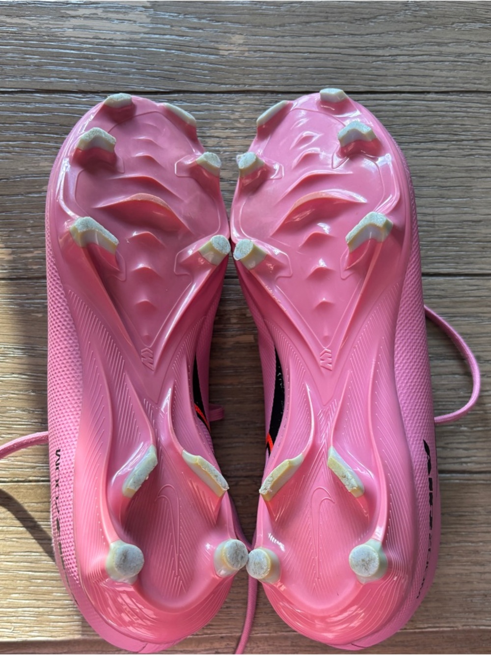 Nike Pink Mercurial Vapor Soccer Cleats with Orange Swoosh and Black Outline - Picture 3 of 4